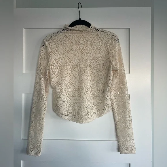 Free People Cream Crochet Lace Mock Neck Top - Picture 1 of 5